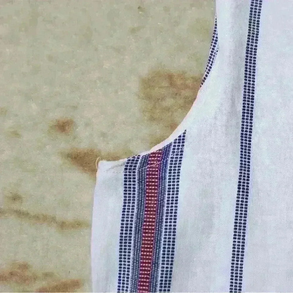 LINEN Striped Cropped Sleeveless Tank Top Ruffle Hem Peplum Women Small - Picture 6 of 11